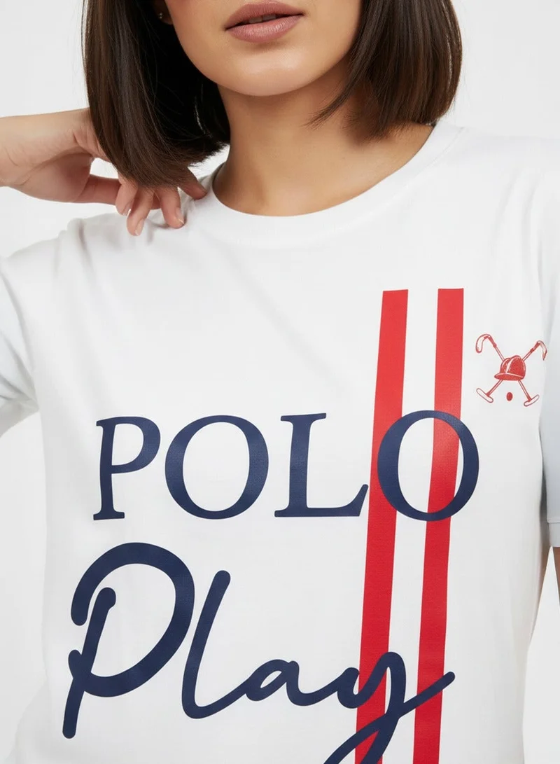 لعب البولو تيشيرت نسائي برسومات أبيض